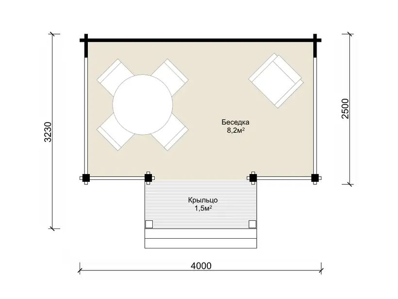 Планировка: Беседка 4 × 3,2 м