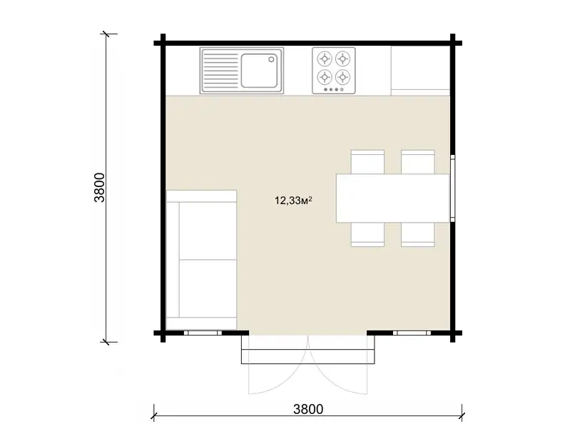 Планировка: Садовый домик 3,8 × 3,8 м